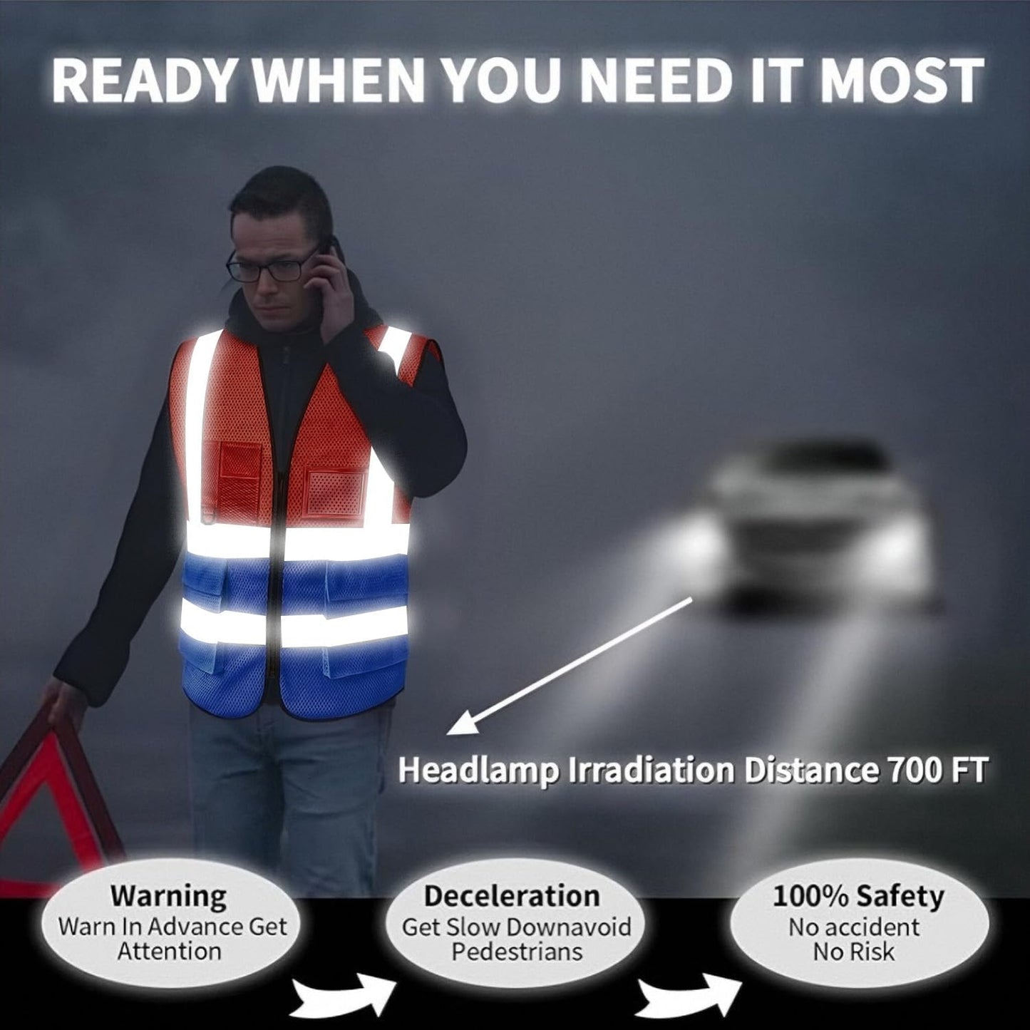 Reflective Mesh Safety Vest, Breathable Hi Vis Vest Construction Work with 5 Pockets and Zipper for Men Women