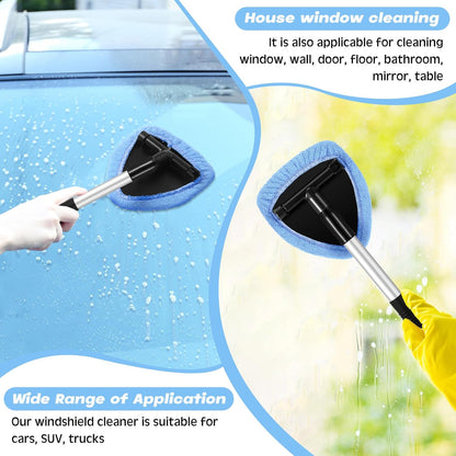 Potchen 8 Pcs Car Windshield Cleaner Tool Kit with Extendable Handle, Microfiber Towel Pads, Brush, Empty Spray Bottle for Auto Glass Wiper Suvs Rvs & Home Windows(Purple)