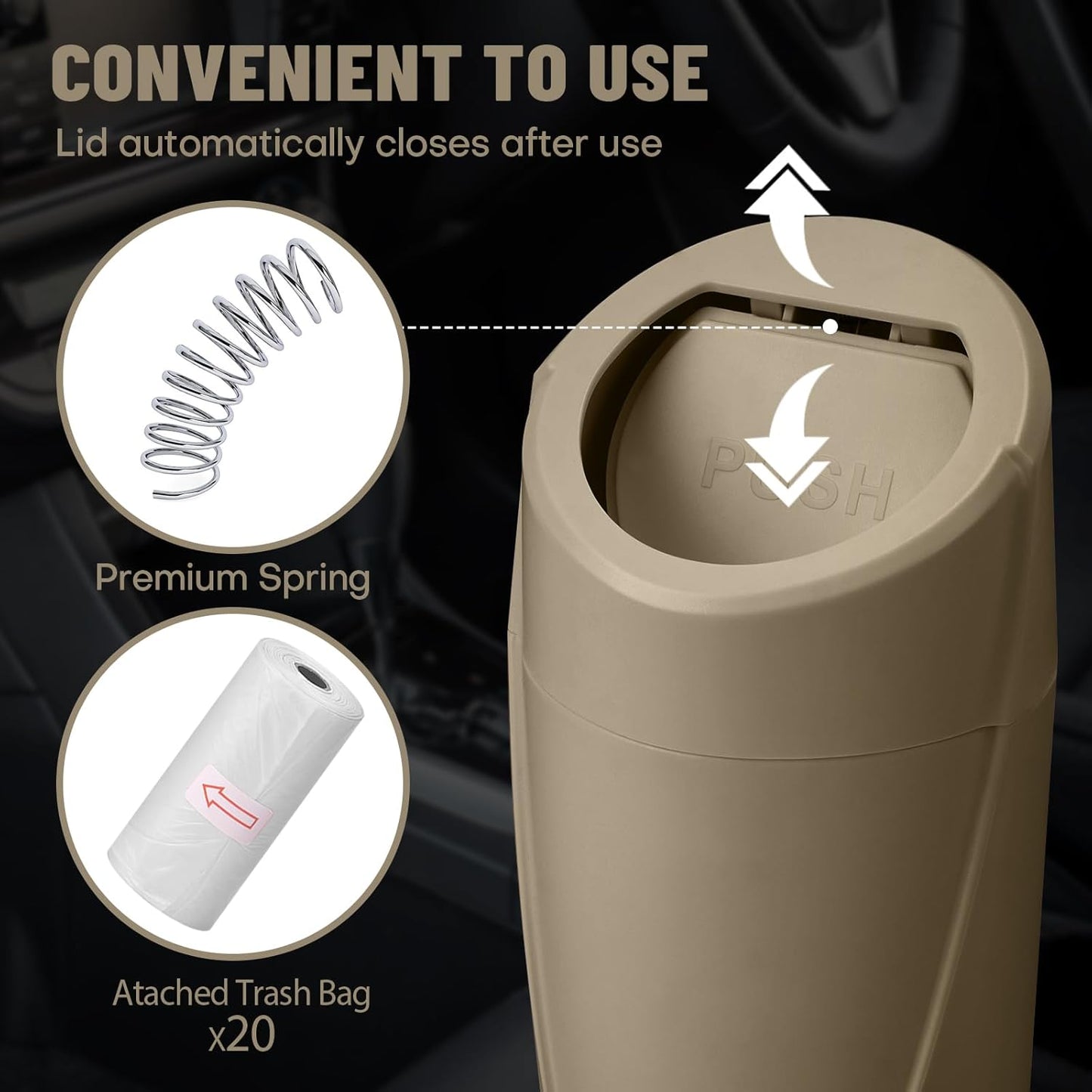 Car Trash Can Bin with Lid - Car Garbage Can Cup Holder - Pink Mini Leakproof Vehicle Garbage Bin with 20pcs Trash Bags - Automobile Organizers and Storage for Front Back Seat Accessories