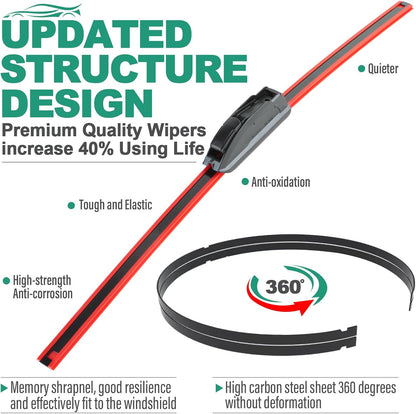 26" 16" 12" Windshield Wiper Blades Replacement for Toyota RAV4 2019 2020 2021 2022 2023 2024 2025 RAV 4 / Mazda 5 2006-2015 Premium All Weather Front Rear Wipers Set - OEM Quality (Pack of 3) - Colors C