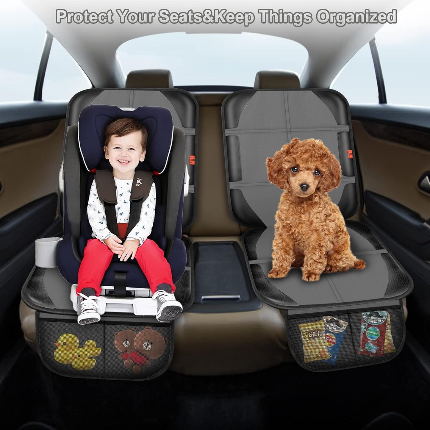 XHYANG Car Seat Protector,Auto Car Seat Protectors Baby Carseat Waterproof & Durable 600D Fabric for Child Baby Car Seat Mat Vehicle Pet Cover 2 Storage Pockets (2 Pack)