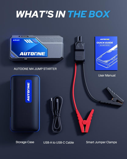 AUTOONE 6000A Car Battery Jump Starter Up to All Gas & 12L Diesel Engine, Car Battery Jumper Starter Portable 12V Jump Box with USB Output, Storage Case, LED Flashlight