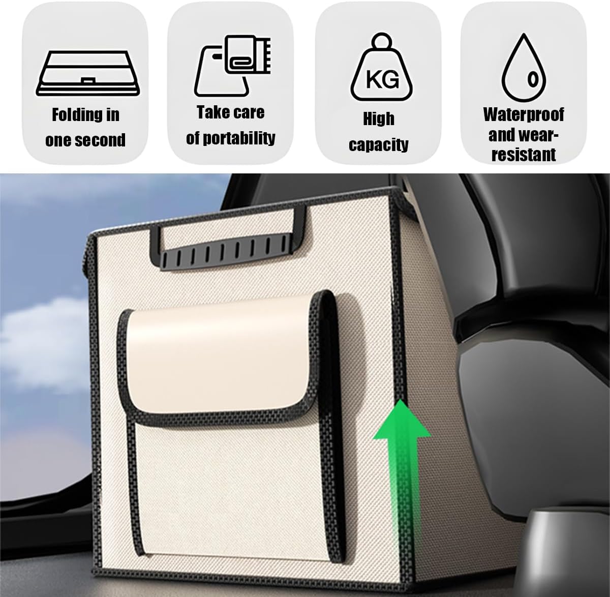 Car Trunk Organizer, Multi-Compartment Collapsible Vehicle Cargo Storage Organizer with Lid, Non Slip Waterproof Storage Box with Reinforced Handles, Universal Automotive Accessories (Black)