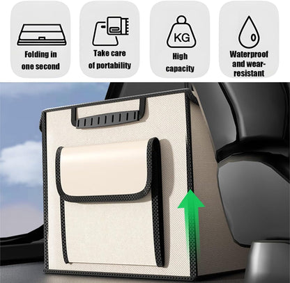 Car Trunk Organizer, Multi-Compartment Collapsible Vehicle Cargo Storage Organizer with Lid, Non Slip Waterproof Storage Box with Reinforced Handles, Universal Automotive Accessories (Black)
