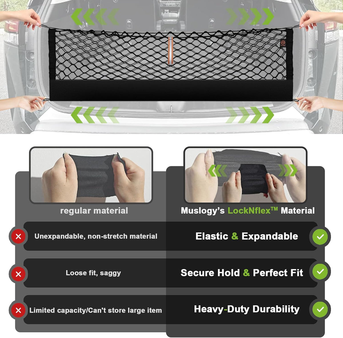 Muslogy Truck Bed Cargo Net Trunk Netting Compatible with 2023-2025 2026 Honda CR-V Accessories, Pickup Cargo Organizer SUV Sedan Storage Net w/Heavy Duty Carabiners - Colors A