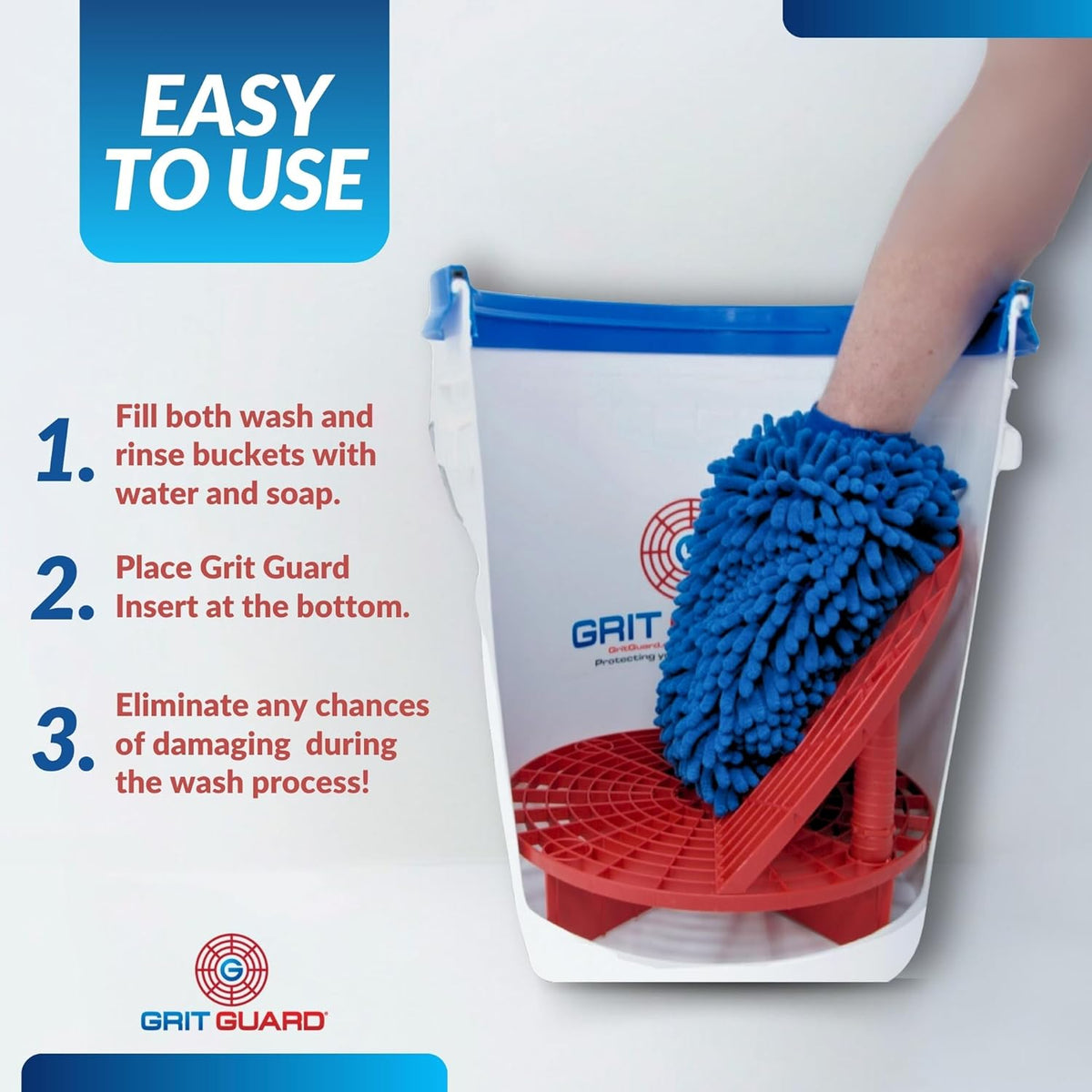 The Original Grit Guard Bucket Insert with Washboard Combo | Removes Dirt from Wash Mitt for Detailing | Car Wash Bucket Insert & Washboard | Black/Red - Made in the USA