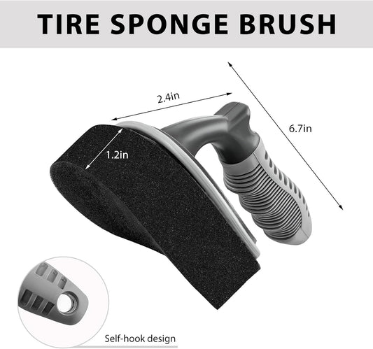 Car Tire Shine Applicator, High-Density Sponge Tyre Dressing Applicator Pad with Curved Handle, Reusable Wheel Polishing Brush Auto Detailing Foam for Applying Tire Shine (1 PCS)