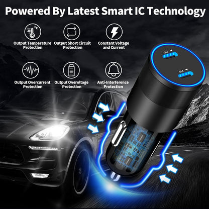 USB C Car Charger, Rombica 2Pack 3-Port 67W Dual PD USB-C&USB-A Car Power Cigarette Lighter USB Charger 3 in 1 PD/QC Type C Fast Car Charge for iPhone 17 17 Pro Max 16 15 14 13 12/Galaxy S26 S25/Pixel