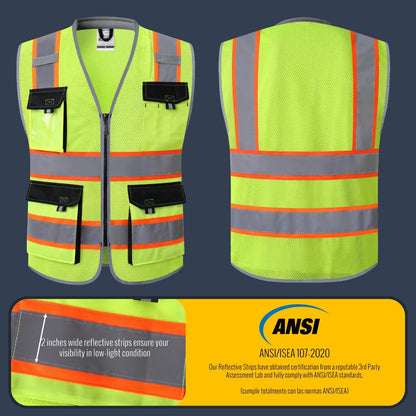 JKSafety Safety Vest for Men Women Hi Vis with Pockets and Cushioned Collar Construction Vest Meet ANSI Standard (BX360)