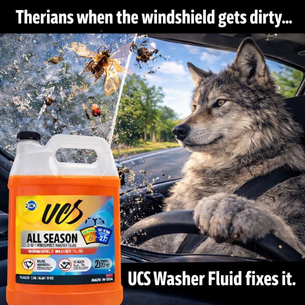 UCS 2-in-1 Windshield Washer Fluid 2-Pack (1 Gallon Each, 256 fl oz Total) – Ready to Use, Streak-Free Formula, All-Weather Cleaning, Removes Bugs, Dirt & Road Grime – Premium Windshield Cleaner