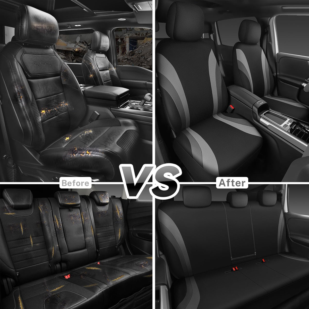 CAR PASS Line Rider Sporty Front Seat Covers,Gray Car Seat Covers Two Front Seats Only, Airbag Compatible,Universal Fit Sedans,Cars,Vans,SUV,Truck(Black and Gray)