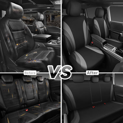 CAR PASS Line Rider Sporty Front Seat Covers,Gray Car Seat Covers Two Front Seats Only, Airbag Compatible,Universal Fit Sedans,Cars,Vans,SUV,Truck(Black and Gray)
