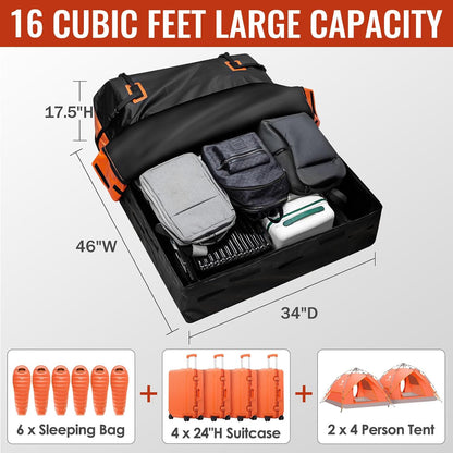 Car Rooftop Cargo Carrier Bag, 21 Cubic Feet 100% Waterproof Heavy Duty 840D Car Roof Bag for All Vehicle with/Without Racks - Anti-Slip Mat, 6 Door Hooks, Storage Bags, 2 Extra Straps, Luggage Lock