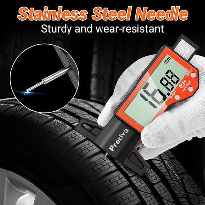 Preciva Tire Tread Depth Gauge, Digital Tire Depth Gauge with Large LCD Display and Inches, Millimeters, Fraction Conversion, Tread Depth Gauge Suitable for Thread Depth, Brake Shoe and Pad Wear