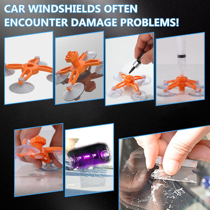 Windshield Repair Kit, 4 Pack Windshield Crack Repair Kit, Upgraded Windshield Chip Repair Kit with Pressure Syringes, Car Window Crack Repair Kit Quick Fix for Bulls-Eye & Star-Shaped Chips, Cracks