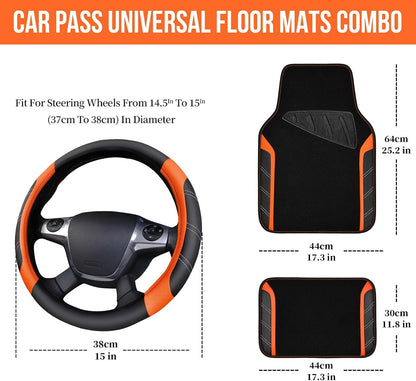CAR PASS Air Mesh Leather Car Seat Covers Full Set, Waterproof Car Floor Mats, Sporty Steering Wheel Cover 14.5-15in, Universal Fits for 95% Cars Truck SUV (Black and Blue)