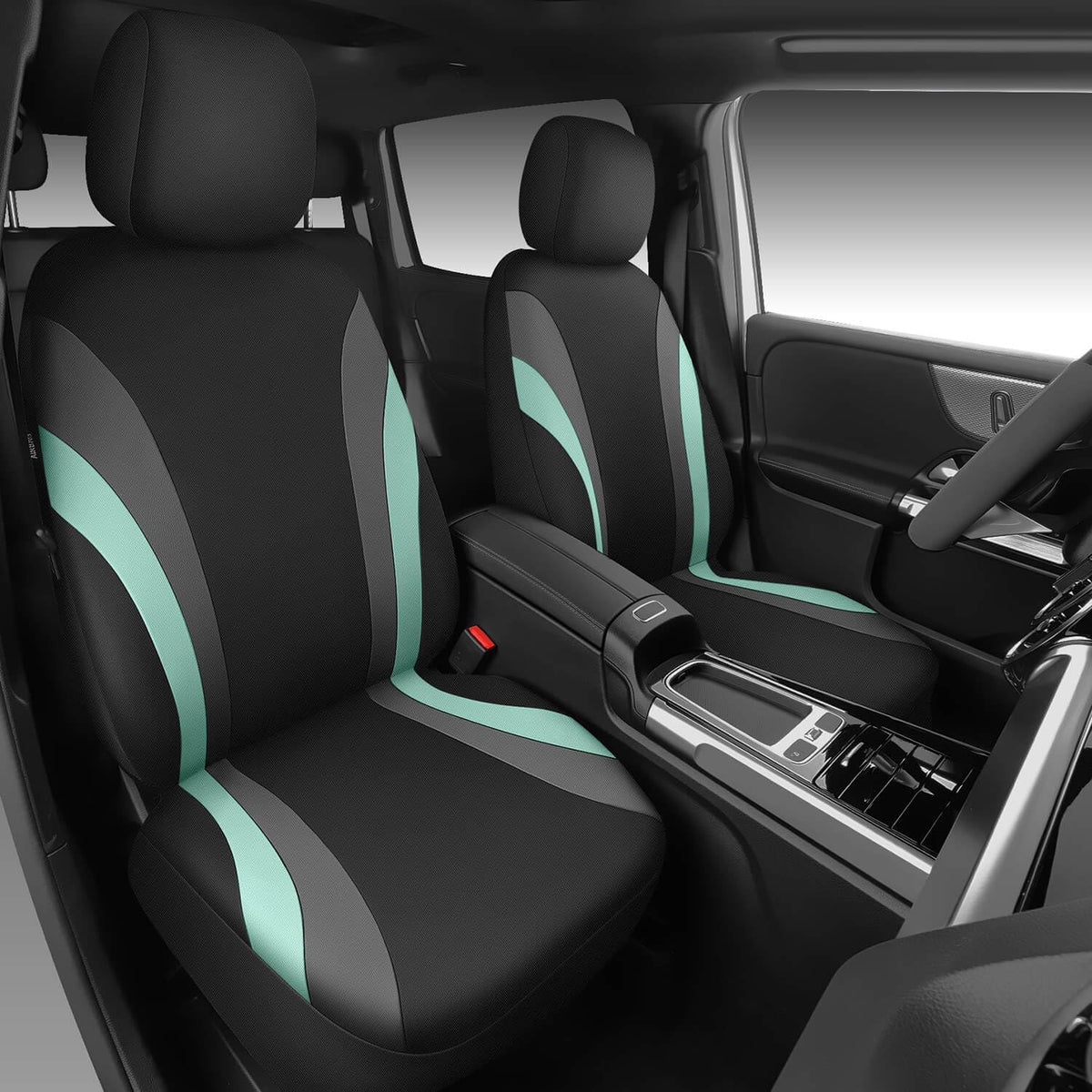 CAR PASS Line Rider Sporty Front Seat Covers,Gray Car Seat Covers Two Front Seats Only, Airbag Compatible,Universal Fit Sedans,Cars,Vans,SUV,Truck(Black and Gray)