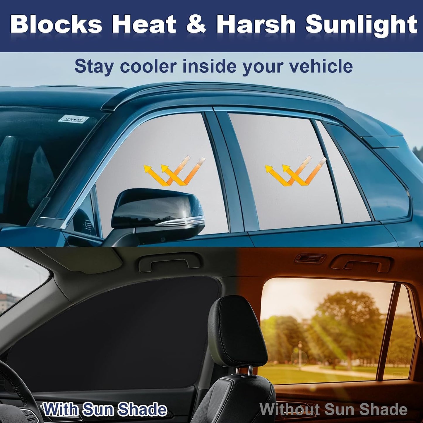 XCBYT Car Window Shades - 4 Pcs Car Privacy Curtains - 100% Block Light Car Window Covers - Magnetic Side Window Sun Shade Keeps Cooler for Breastfeeding, Taking a nap, Changing Clothes, Camping