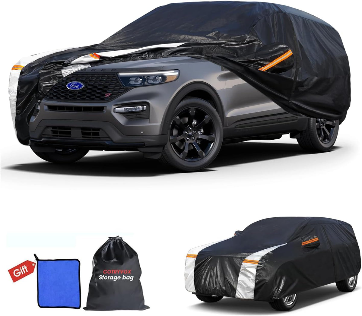 Large SUV Car Cover for Chevy Suburban 100% Waterproof All Weather, Heavy Duty Outdoor Full Exterior Covers Rain Sun Wind UV Protection. - Colors C