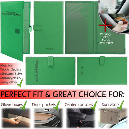 Auto Insurance and Registration Card Holder - Vehicle Glove Box Document Organizer - Car Essential Paperwork Holder for DMV, AAA, Contact Information Cards - Premium PU Leather Wallet Case - Black
