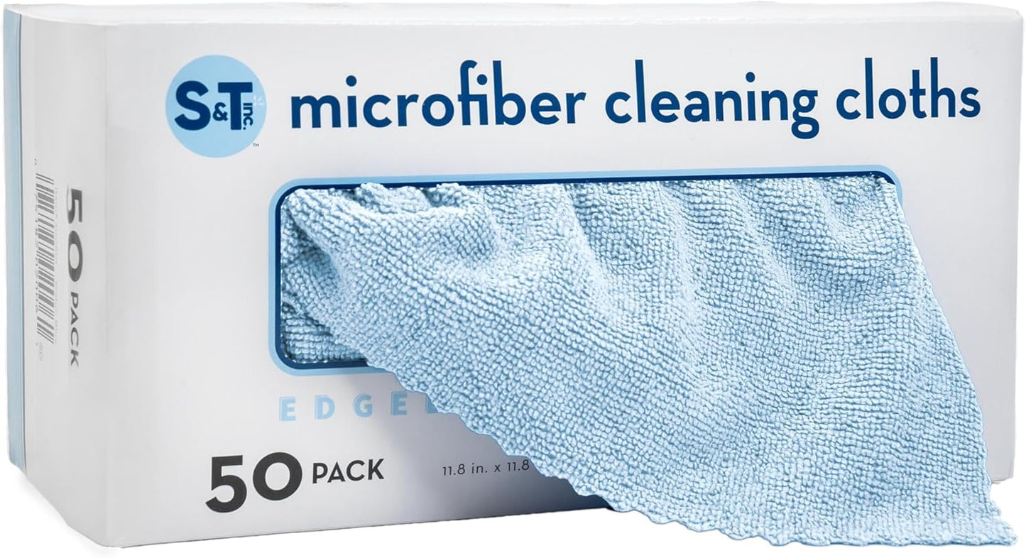 S&T INC. 50 Pack Microfiber Cleaning Cloth with Box, Bulk Towels for Home, Reusable Microfiber Towels for Cars, Cleaning Rags, White, 190gsm, 11.8 Inches x 11.8 Inches, 50 Count