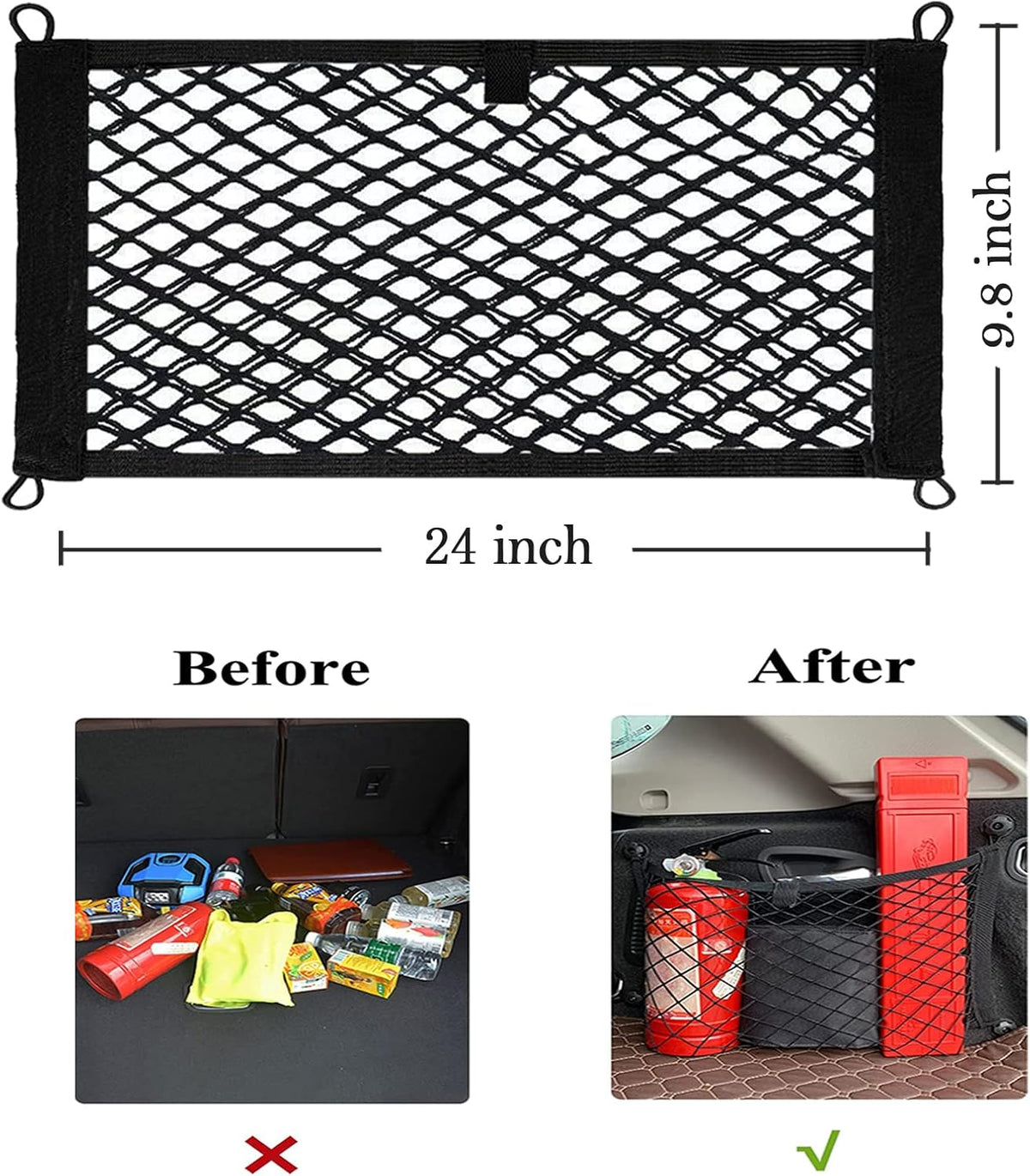 2 Pack Small Cargo Net Pocket Storage Mesh Net Elastic Automotive Cargo Nets Storage Pouch for Car Trunk Net, RV, Boat Storage Mesh Pocket Net with 8 Mounting Screws and Hooks (18 x 9.8 Inches)