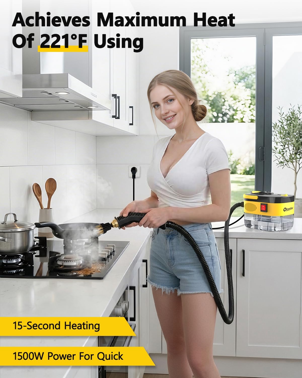 Steam Cleaner,15s Heat-Up,1.2L Tank,6-Level Adjustable Handle,1500W Steamer for Cleaning,Portable Steamer for Cleaning with 16PCS Accessories,Steam Cleaner for Home,Car,Dirt,Grease,Grout,Tile,Couch