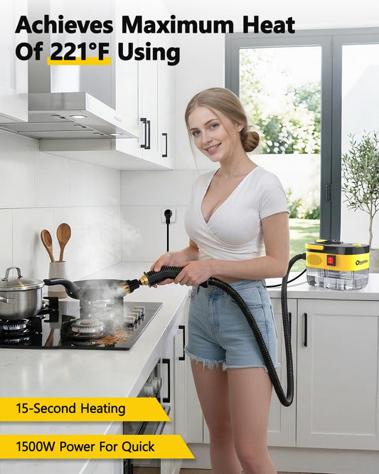 Steam Cleaner,15s Heat-Up,1.2L Tank,6-Level Adjustable Handle,1500W Steamer for Cleaning,Portable Steamer for Cleaning with 16PCS Accessories,Steam Cleaner for Home,Car,Dirt,Grease,Grout,Tile,Couch