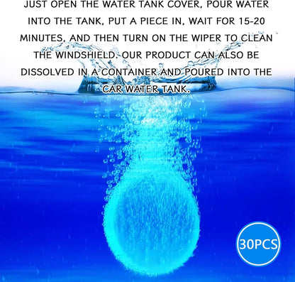 30PCS Washer Fluid Tablets, Windshield Wiper Fluid Cleaner Concentrate, Car Windshield Window Washer Solid Effervescent, Remove Glass Stains for Car Room Kitchen Window Glass Cleaning