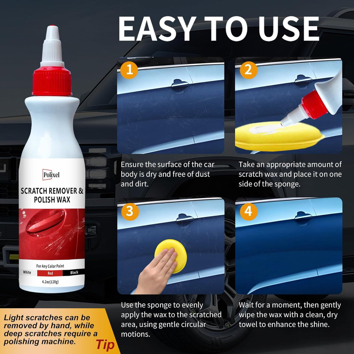 Car Scratch Remover Wax & Rubbing Compound for Vehicles Paint Scratch Repair for Light Scratches, Swirl Marks & Scuffs Complete Kit for All Paint Colors with Polishing Pad & Towel 4.2oz