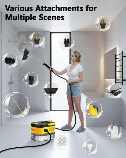 Steam Cleaner,15s Heat-Up,1.2L Tank,6-Level Adjustable Handle,1500W Steamer for Cleaning,Portable Steamer for Cleaning with 16PCS Accessories,Steam Cleaner for Home,Car,Dirt,Grease,Grout,Tile,Couch