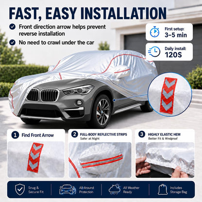 Car Cover for Sedan, Waterproof All Weather Heavy Duty, 360° Underbody Wrap Windproof Design, Quick Install Outdoor Vehicle Cover, Fits 186-193 in