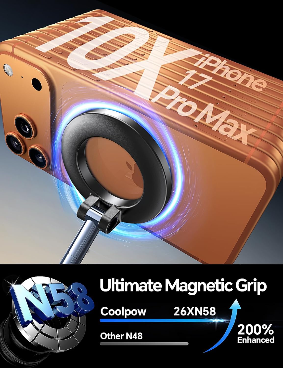 Coolpow【Newest Vacuum Magnetic Phone Holder for Car Phone Holder Mount【Movable Vacuum Suction】Magsafe Car Mount Cell Phone Holders for Your Car Accessories for Women Men for iPhone 17 16-Carbon Fiber