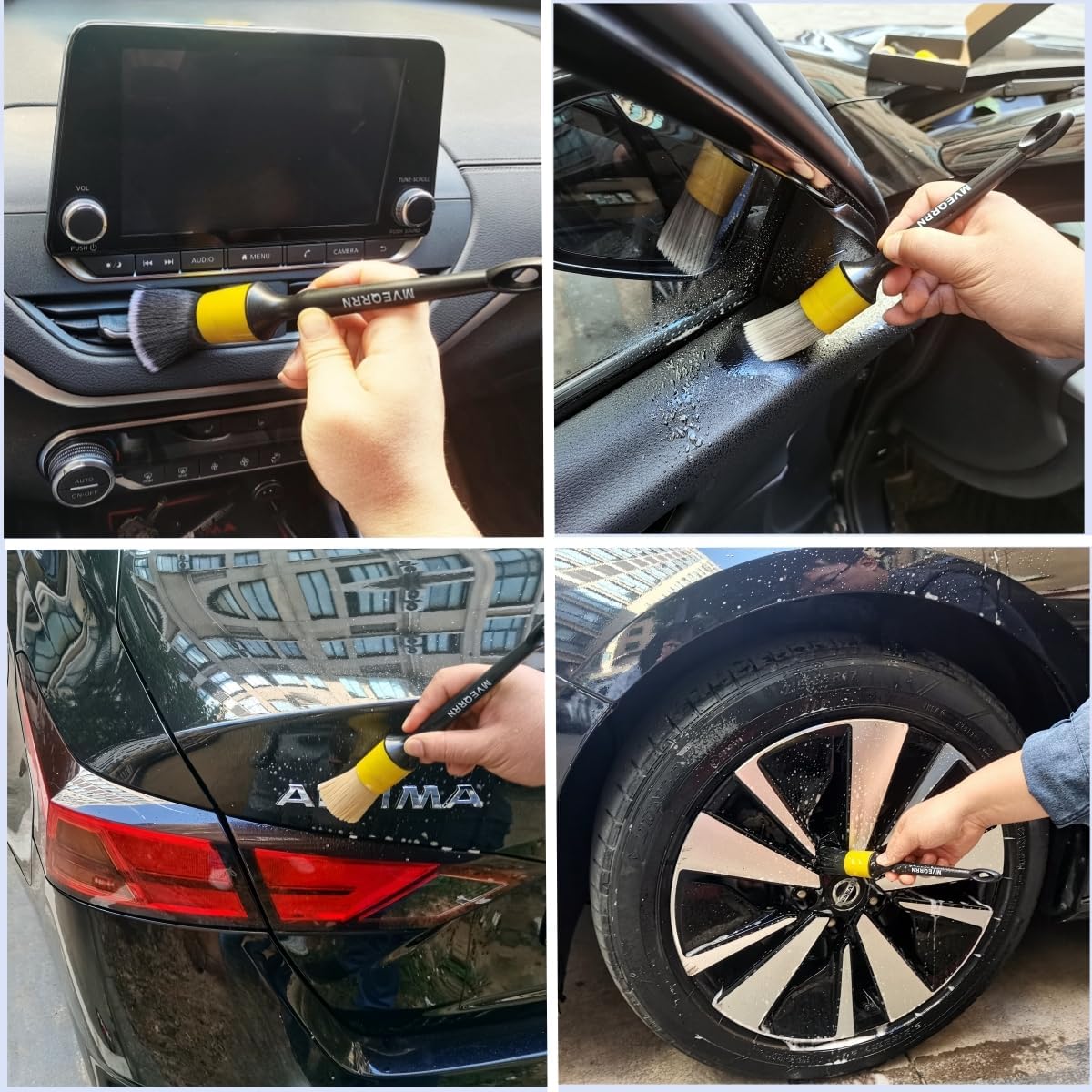 MVEQRRN 5pcs Car Detailing Brush Set, Boar Hair Car Detailing Brushes, Ultra Soft Scratch-Free Car Interior Detail Brush for Leather Seats,Detail Brushes Car Detailing for Interior Exterior.