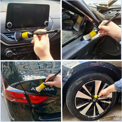 MVEQRRN 5pcs Car Detailing Brush Set, Boar Hair Car Detailing Brushes, Ultra Soft Scratch-Free Car Interior Detail Brush for Leather Seats,Detail Brushes Car Detailing for Interior Exterior.