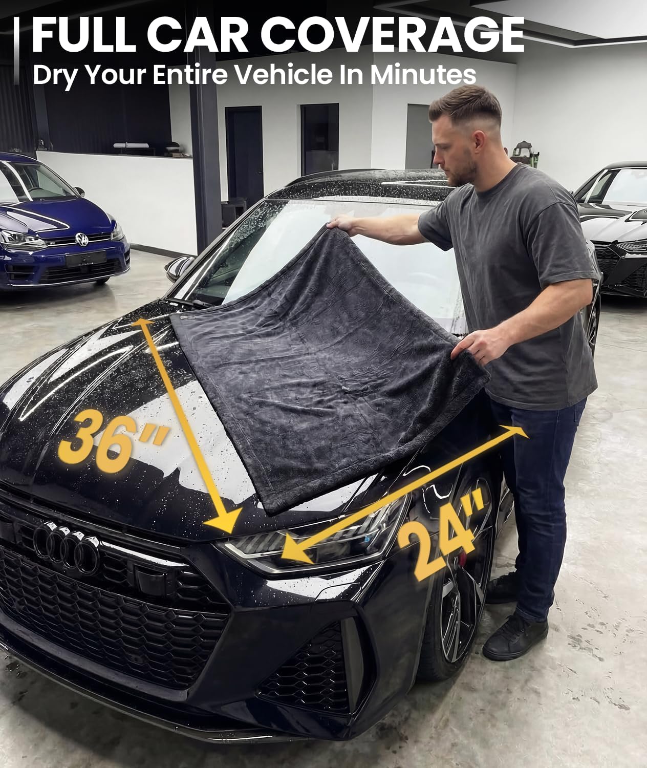 EVEO Car Drying Towel - (1300 GSM) XL Drying Towels Car Detailing - Car Microfiber Towel (36"x24") Microfiber Drying Towels for Cars Towels Drying, Car Wash Towels, No Scratch, Ultra Absorbent - Grey