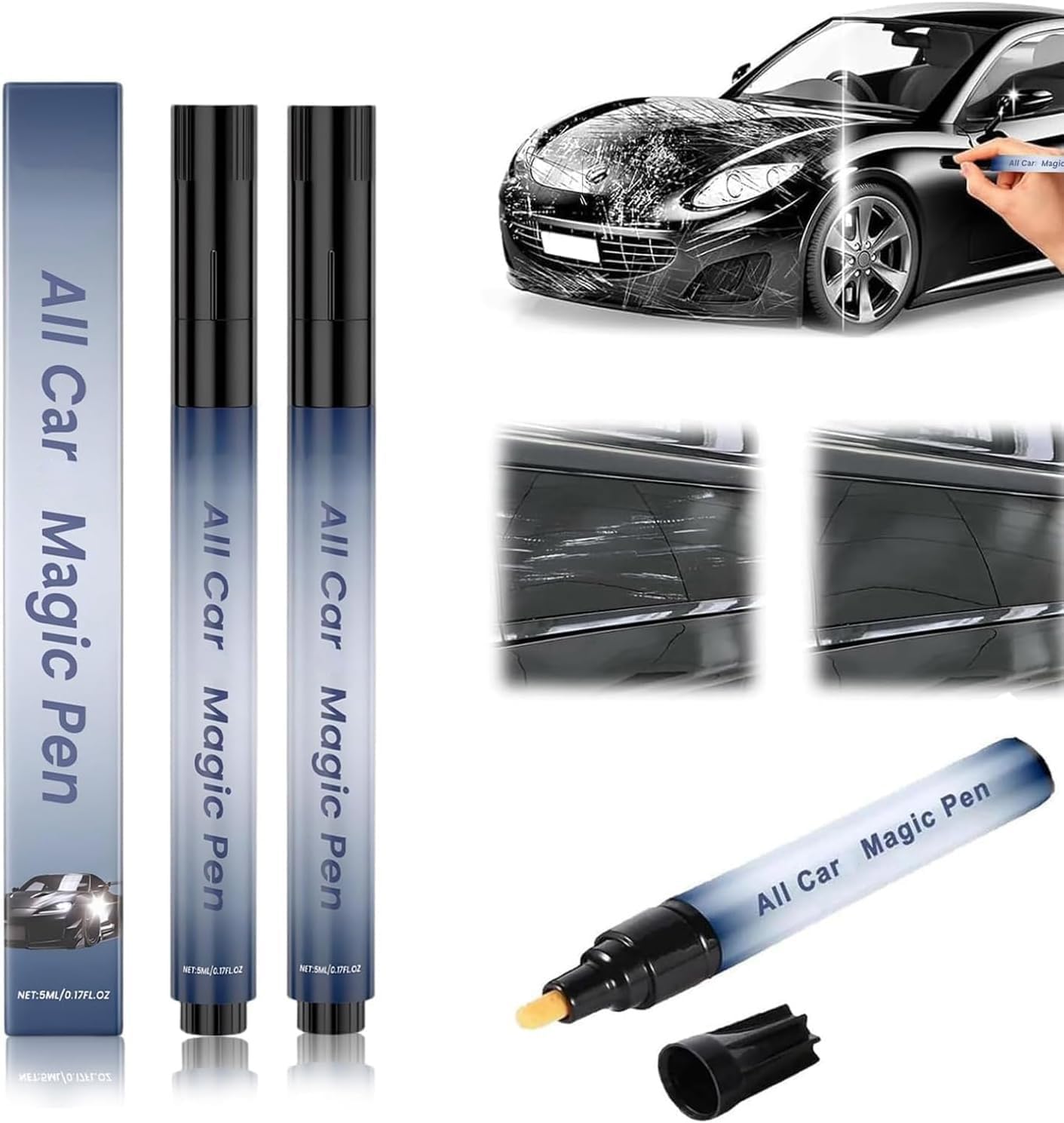 Kurhuxtn All Cars Magic Pen,Car Scratch Remover, Magic Car Scratch Removal Pen, Efficient and Durable, Suitable for All Types of Scratch (2PCS)