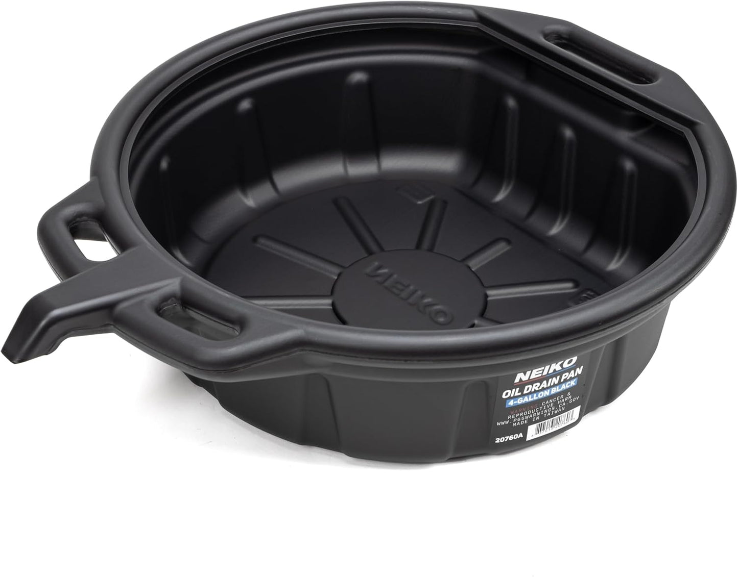NEIKO 20760A 4 Gallon (16L) Anti-Splash Drain Container with Pour Spout, Black Plastic Drip Catcher for Fluid Changes