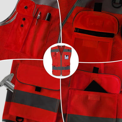 TCCFCCT Safety Vest for Men Women 9 Pockets High Visibility Vest for Safety, Reflective Work Vest with Reflective Strips, Meets ANSI/ISEA Standards, (Yellow, Large)