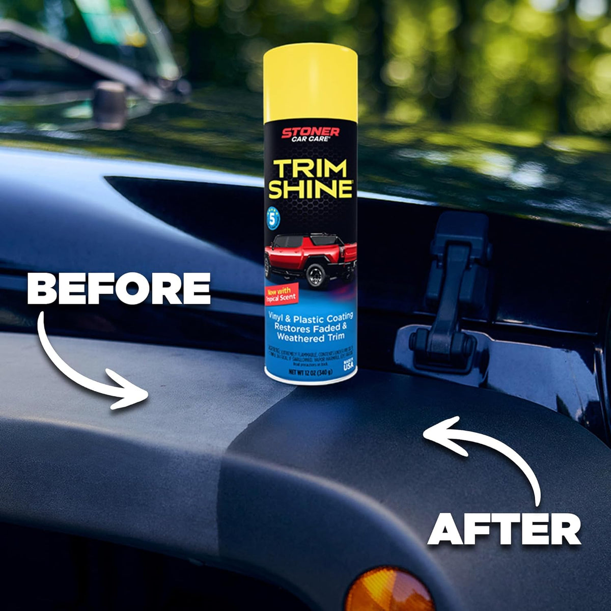 Stoner Car Care 91034 Trim Shine – Black Trim and Plastic Restorer for Cars – Vinyl and Plastic Trim Protectant Coating for Interior and Exterior Use – Fast-Drying No Sling – 12 oz
