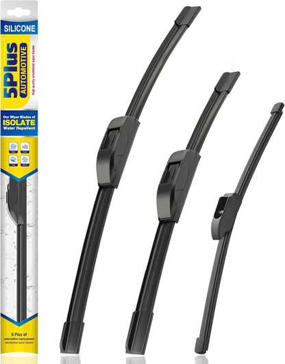 5 PLUS® Silicone Windshield Wipers Replacement for 2019-2024 Toyota RAV4/ 2006-2015 Mazda 5 Wiper Blades(Set of 3), Windshield Wiper Blades For My Car-26"/16"/12" - Colors A