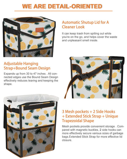 Pritent Car Trash Can with Lid, Cute Leakproof Car Trash Garbage Bag Hanging Vehicle Trash Bin Small Portable Automotive Garbage Cans Organizer for Back/Front Seat/Console(Trapezoid,Black)