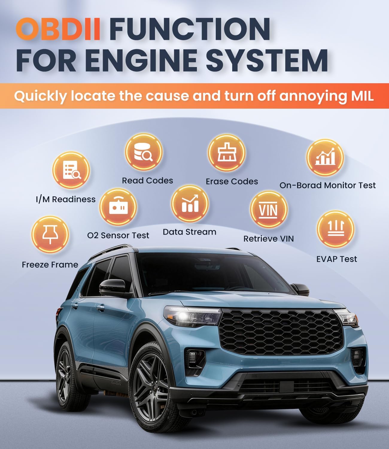 OBD2 Scanner with ABS SRS Transmission, Reset Fault Lights | Check Engine Code Reader with Full OBDII Functions | DLC Pin Test | Battery Voltage Check, Car Diagnostic Tool