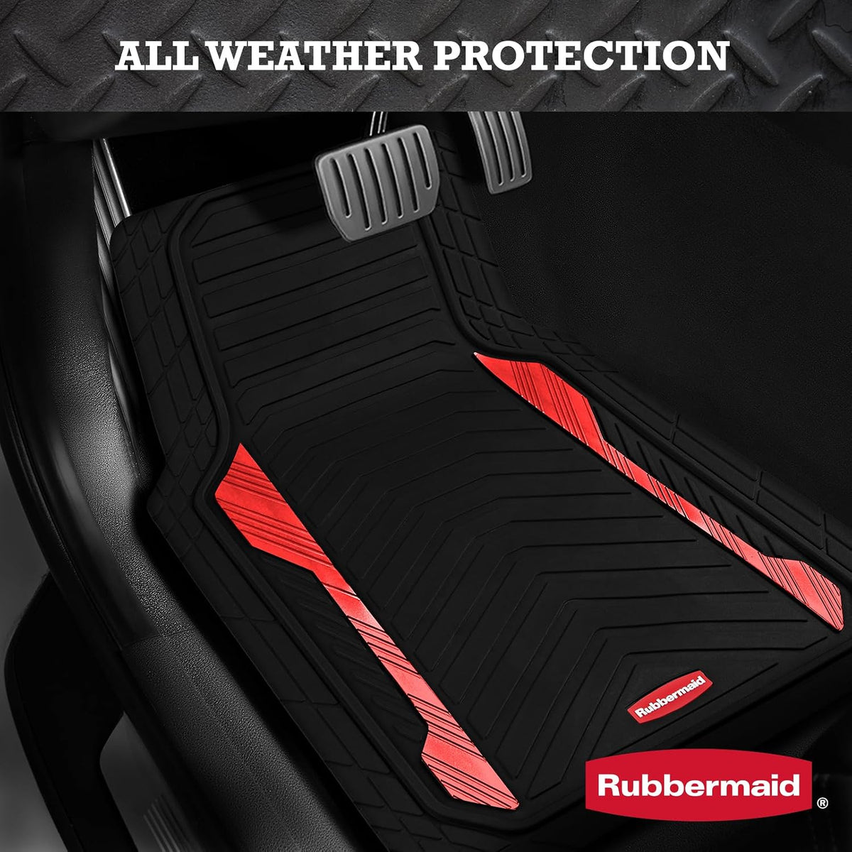Rubbermaid Car Floor Mat, Heavy Duty All-Weather Car Mats Full Set with Dual-Tone Pink Aluminum Inserts – Universal Fit, Anti-Slip Backing, Trim-to-Fit for Most SUV, Sedan, Van