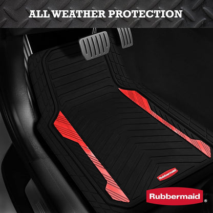 Rubbermaid Car Floor Mat, Heavy Duty All-Weather Car Mats Full Set with Dual-Tone Pink Aluminum Inserts – Universal Fit, Anti-Slip Backing, Trim-to-Fit for Most SUV, Sedan, Van