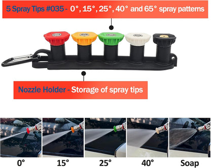 BEAR FORCE Pressure Washer Short Spray Gun M22-ID14mm Max 3000 PSI & Foam Cannon Foam Gun with 5 Tips #035 & 3/8'' Quick Connector Swivel, Additional Orifice Nozzle 1.10mm, Car Care Detailing