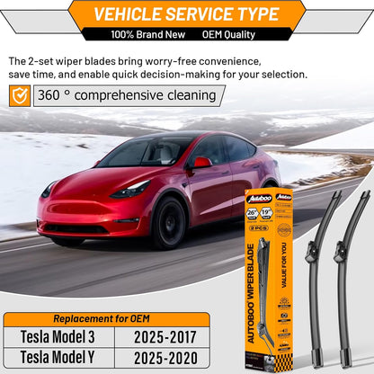 AUTOBOO 26"+19" Windshield Wipers Replacement for Tesla Model 3 2017 2018 2019 2020 2021 2022 2023 2024 2025 Model Y 2020 2021 2022 2023-2025 -Original Factory Quality (Pack of 2) - Colors A