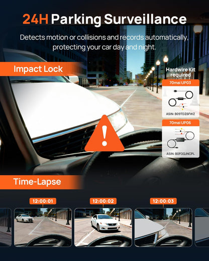 70mai 4K Dash Cam Front and Rear Inside, 3 Channel Car Dash Camera for Cars, Dashcam with GPS, Wi-Fi 6, Voice Control, Parking Monitor, Night Vision, Loop Recording, 64GB SD Card Included (T800E)