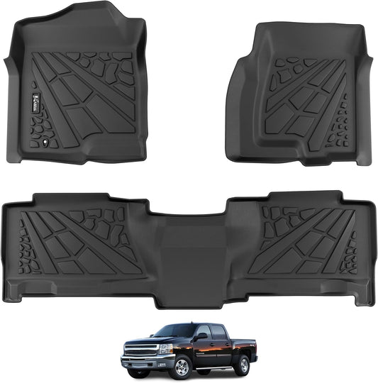 KARPAL Floor Mats for 2007-2013 Chevy Silverado & GMC Sierra 1500 Crew Cab / 2007-2014 2500/3500 HD(Footwell Coverage), All-Weather TPE Custom Fit Floor Liners Car Accessories