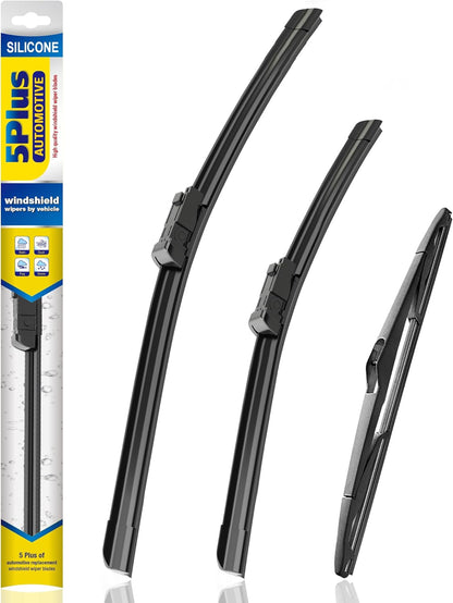 5 PLUS® Silicone Windshield Wipers Replacement for 2007-2014 Ford edge, 2007-2015 Lincoln MKX Wiper Blades(Set of 3),Automotive Replacement Windshield Wiper Blades For My Car-26"/20"/14" - Colors B